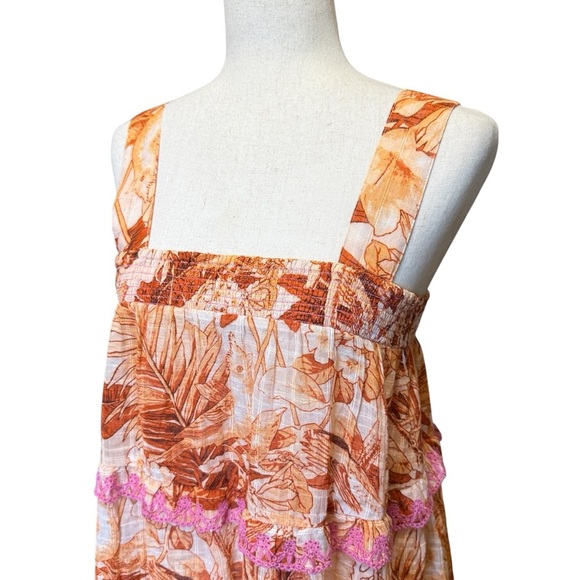 Anthropologie Ruffled Eyelet Tank Orange Pink Floral Size S #1668 - Picture 5 of 7